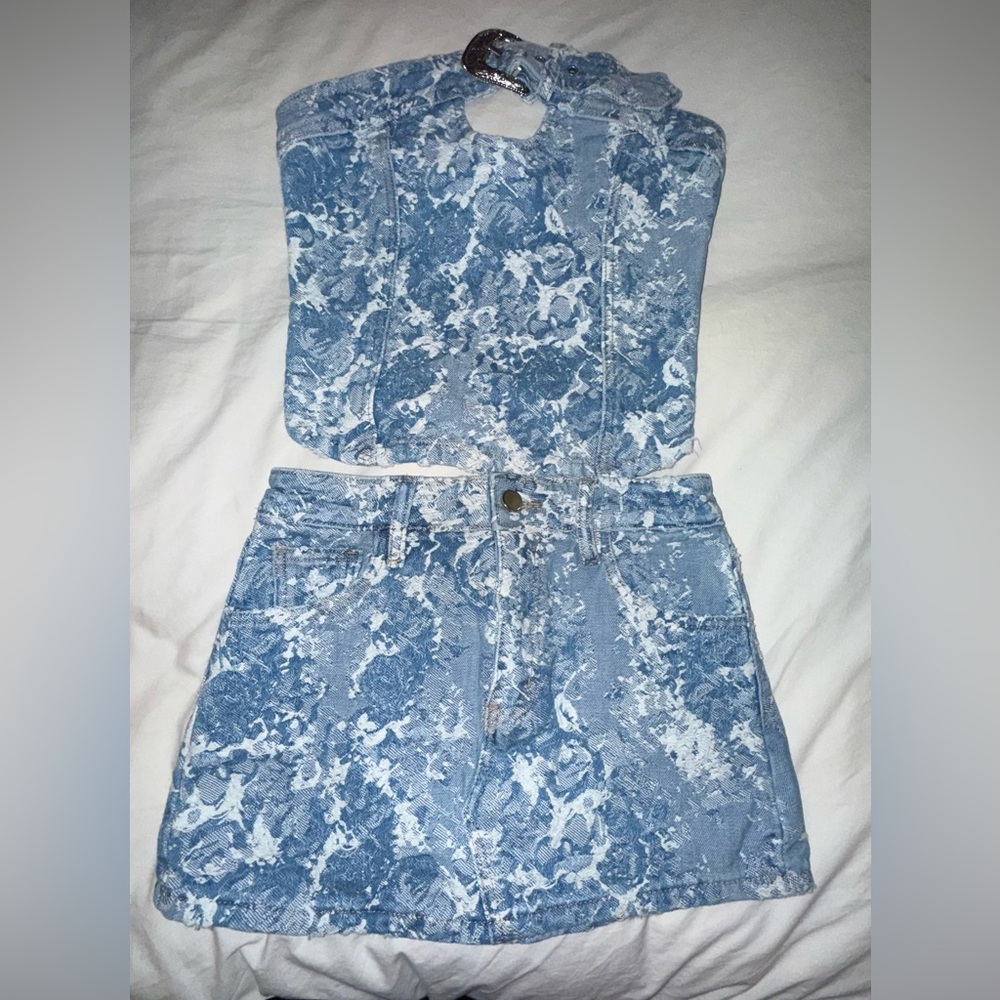 Blue and White wash Denim skirt Set